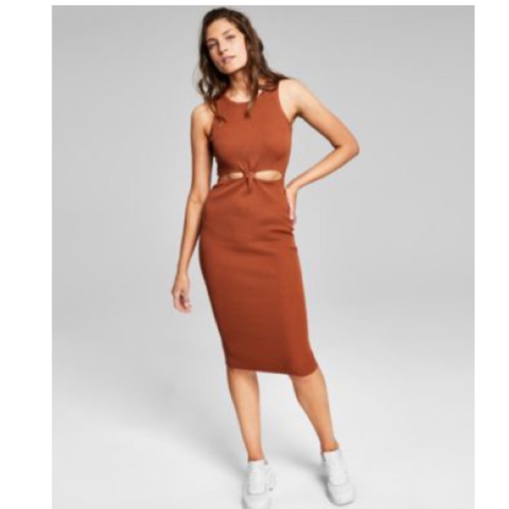 And Now This- cutout rib knit midi dress